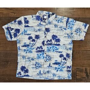 VTG Hawaii Mens XL Blue Island Map ALOHA Beach Button Up Shirt USA